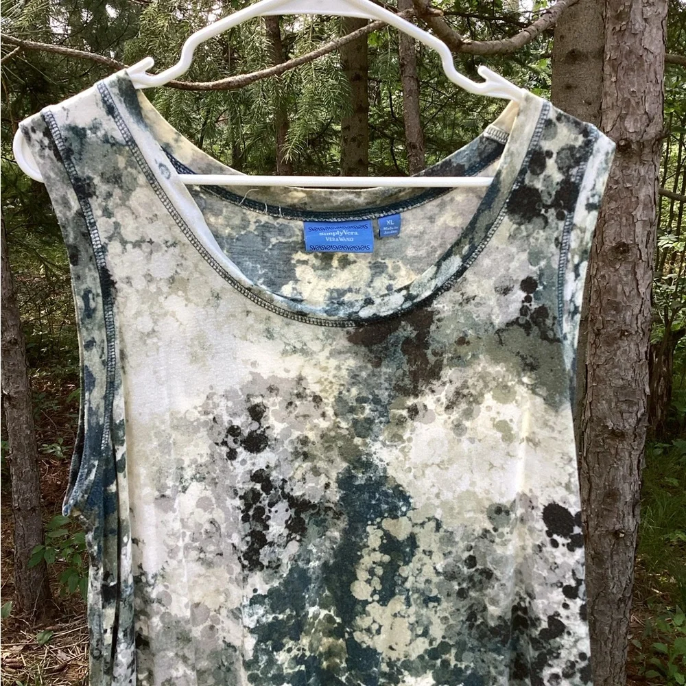 Simply Vera Vera Wang cream, green and black Sleeveless Tank Top - Picture 2 of 10